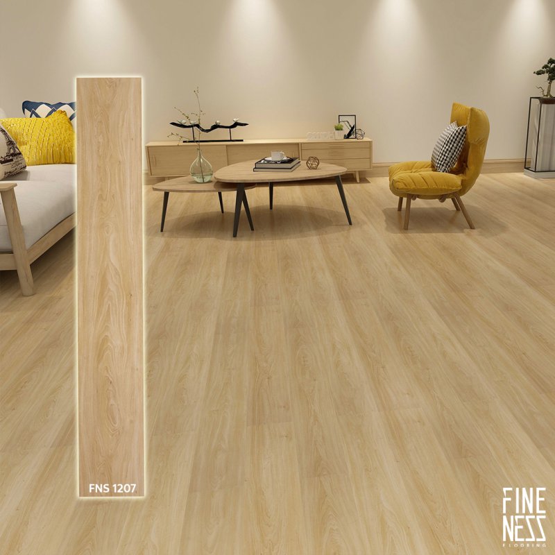 FINENESS FLOORING FNS 1207 SPC Flooring Click Lock Install Yellow Maple Wood Design Thickness 5.5 MM