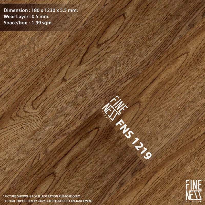 FINENESS FLOORING FNS 1219 พื้น SPC คลิ๊กล็อค ลายไม้แอช สีน้ำตาลอ่อน หนา 5.5 มม.