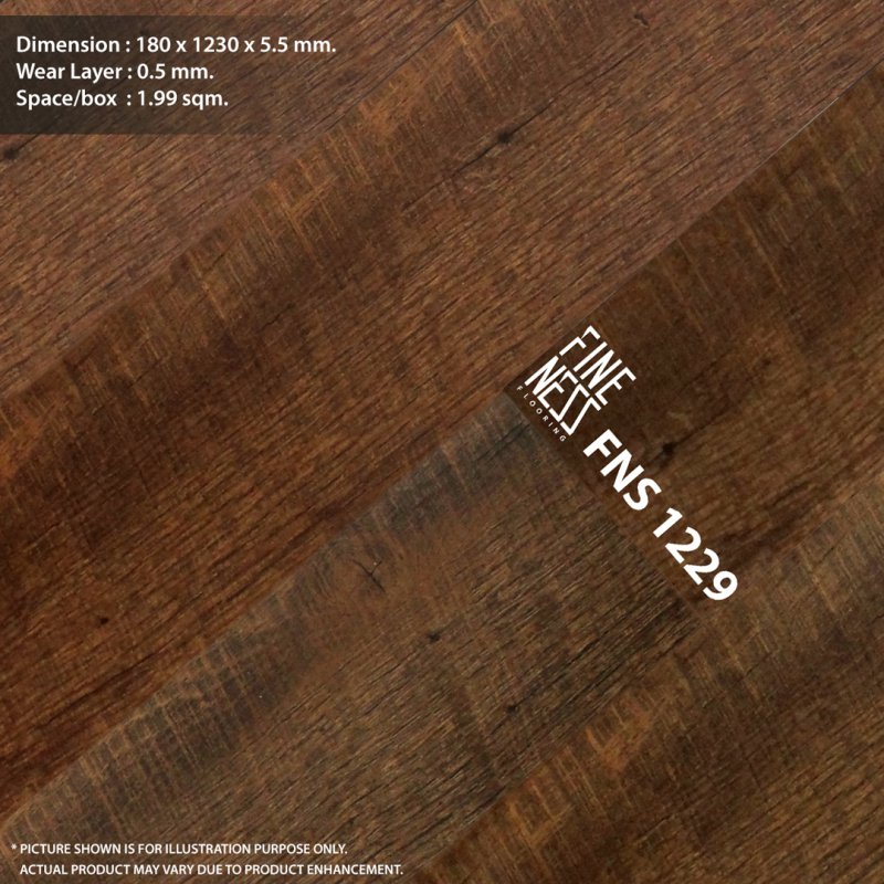 FINENESS FLOORING FNS 1229 พื้น SPC คลิ๊กล็อค ลายไม้วอลนัท สีน้ำตาลเข้ม หนา 5.5 มม.