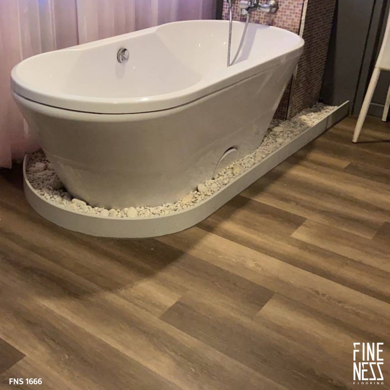 FINENESS FLOORING FNS 1666 พื้น SPC คลิ๊กล็อค ลายไม้ดาร์กโอ๊ค สีน้ำตาล หนา 5.5 มม.