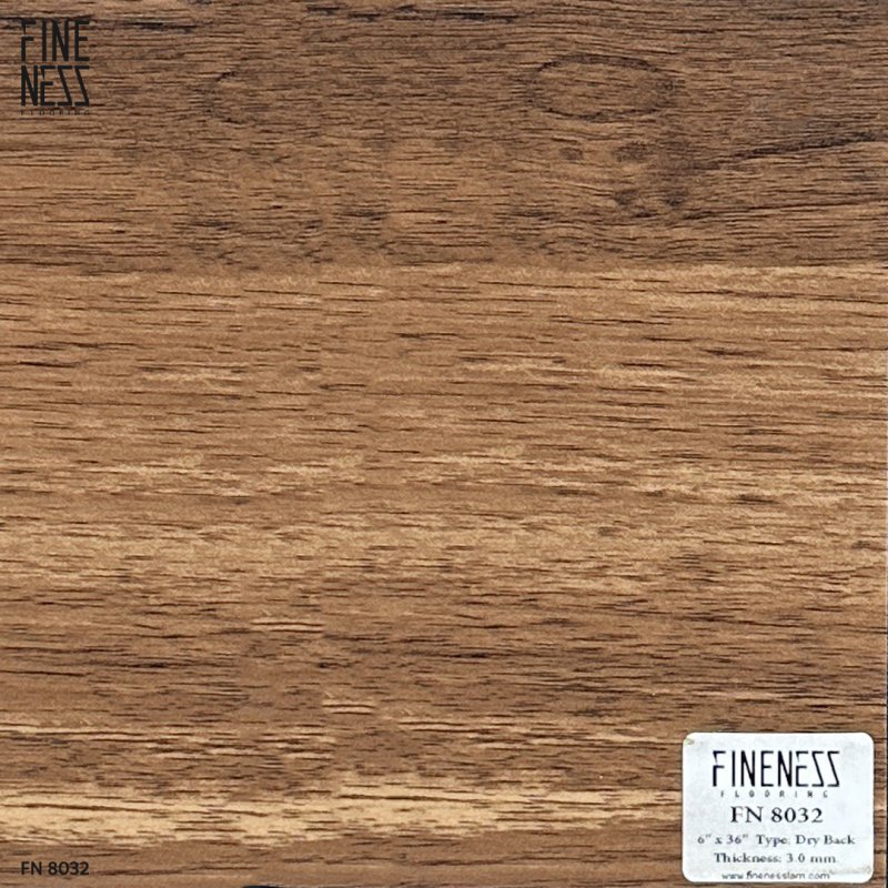 FINENESS FLOORING FN-8032 กระเบื้องยาง LVT ปูกาว ลายไม้ สีน้ำตาลวอลนัท หนา 3 มม.