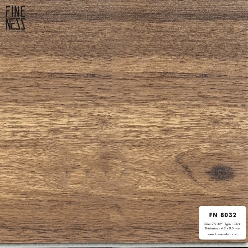 FINENESS FLOORING FN-8032 กระเบื้องยาง LVT คลิ๊กล็อค ลายไม้ สีน้ำตาลวอลนัท หนา 4.2 มม.