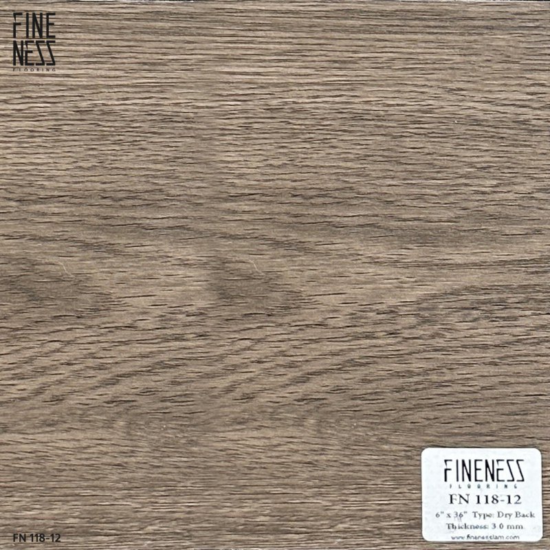 FINENESS FLOORING FN-118-12 กระเบื้องยาง LVT ปูกาว ลายไม้ สีน้ำตาลเข้ม หนา 3 มม.