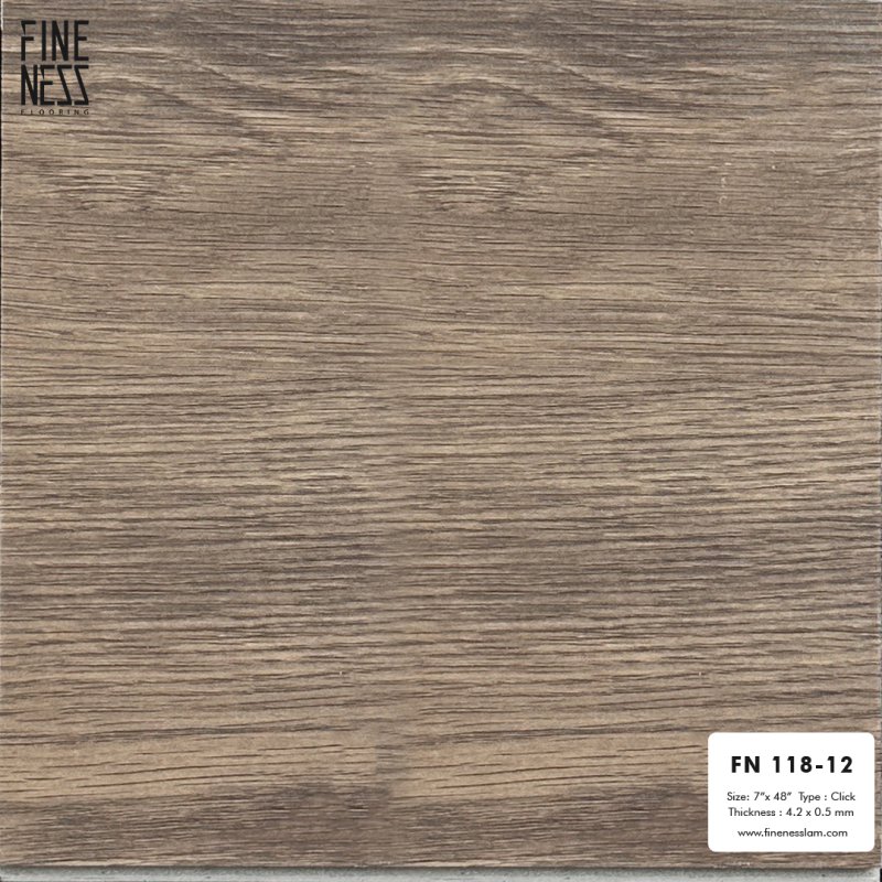 FINENESS FLOORING FN-118-12 กระเบื้องยาง LVT คลิ๊กล็อค ลายไม้ สีน้ำตาลเข้ม หนา 4.2 มม.