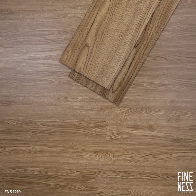 FINENESS FLOORING FNS 1219 พื้น SPC คลิ๊กล็อค ลายไม้แอช สีน้ำตาลอ่อน หนา 5.5 มม.