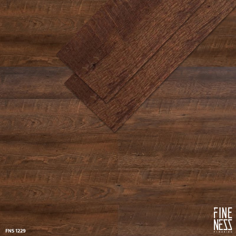 FINENESS FLOORING FNS 1229 SPC Flooring Click Lock Install Dark Brown Walnut Design Thickness 5.5 MM