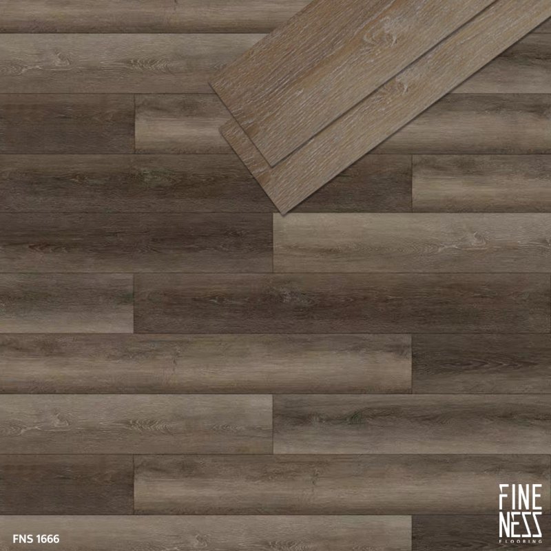 FINENESS FLOORING FNS 1666 พื้น SPC คลิ๊กล็อค ลายไม้ดาร์กโอ๊ค สีน้ำตาล หนา 5.5 มม.