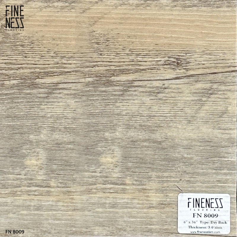 FINENESS FLOORING FN-8009 กระเบื้องยาง LVT ปูกาว ลายไม้ สีน้ำตาลอ่อน หนา 3 มม.