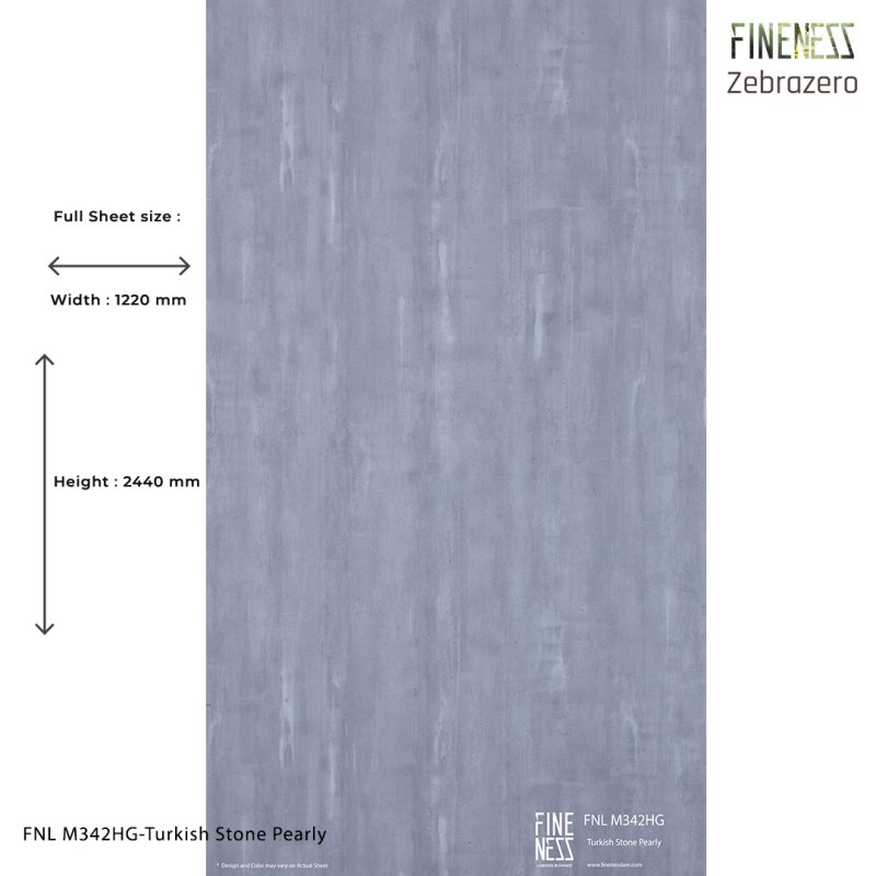 FNL M342HG ลามิเนตปิดผิว HPL Laminate ลายหิน Turkish Stone Pearly สีเทา ผิวเงา หนา 0.8 มม.