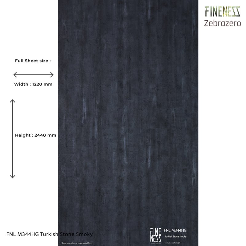 FNL M344HG ลามิเนตปิดผิว HPL Laminate ลายหิน Turkish Stone Smoky สีเทาเข้ม ผิวเงาหนา 0.8 มม.