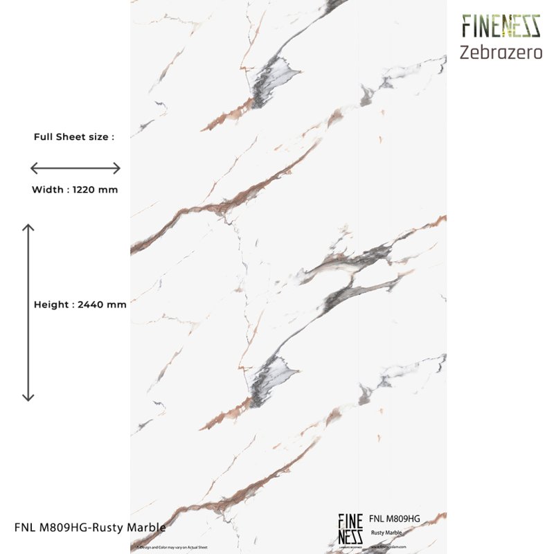 FNL M809HG ลามิเนตปิดผิว HPL Laminate ลายหิน Rusty Marble สีขาว ผิวเงา หนา 0.8 มม