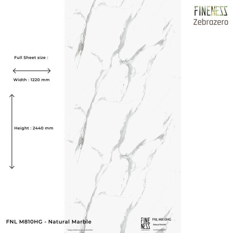 FNL M810HG ลามิเนตปิดผิว HPL Laminate ลายหินอ่อน Natural Marble สีขาว หนา 0.8 มม.