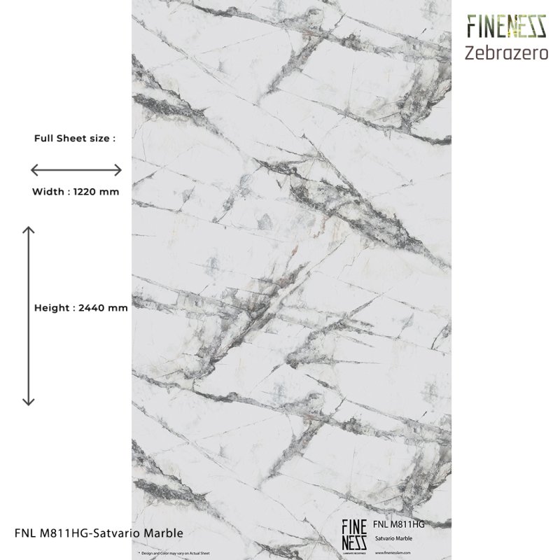 FNL M811HG ลามิเนตปิดผิว HPL Laminate ลายหินอ่อน Satvario Marble สีขาว หนา 0.8 มม.