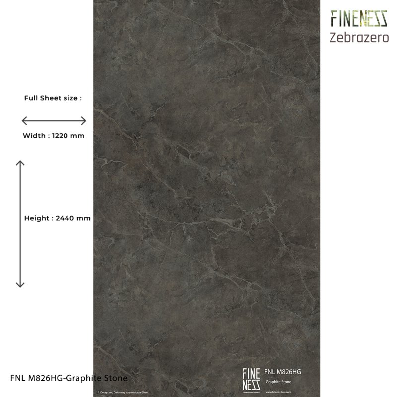 FNL M826HG ลามิเนตปิดผิว HPL Laminate ลายหิน Graphite Stone สีเทาเข้ม หนา 0.8 มม.