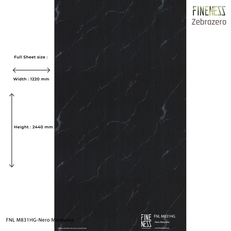 FNL M831HG ลามิเนตปิดผิว HPL Laminate ลายหิน Nero Marquina สีดำ หนา 0.8 มม.