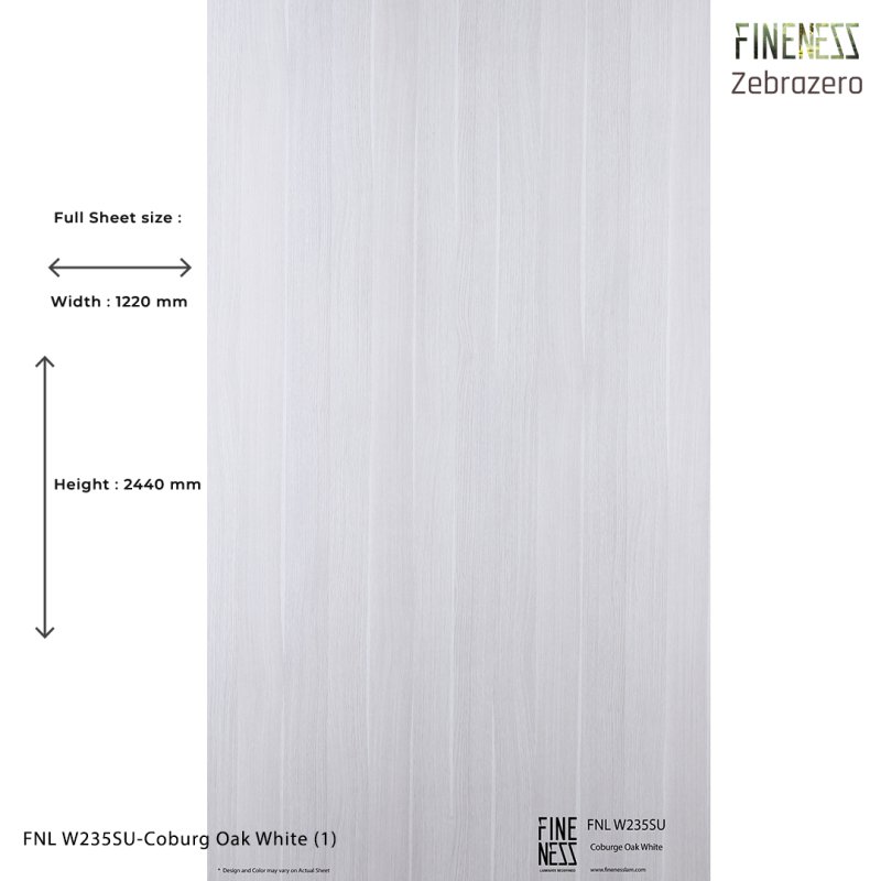 FNL W235SU ลามิเนตปิดผิว HPL Laminate ลายไม้ Coburg Oak White สีขาว หนา 0.8 มม.