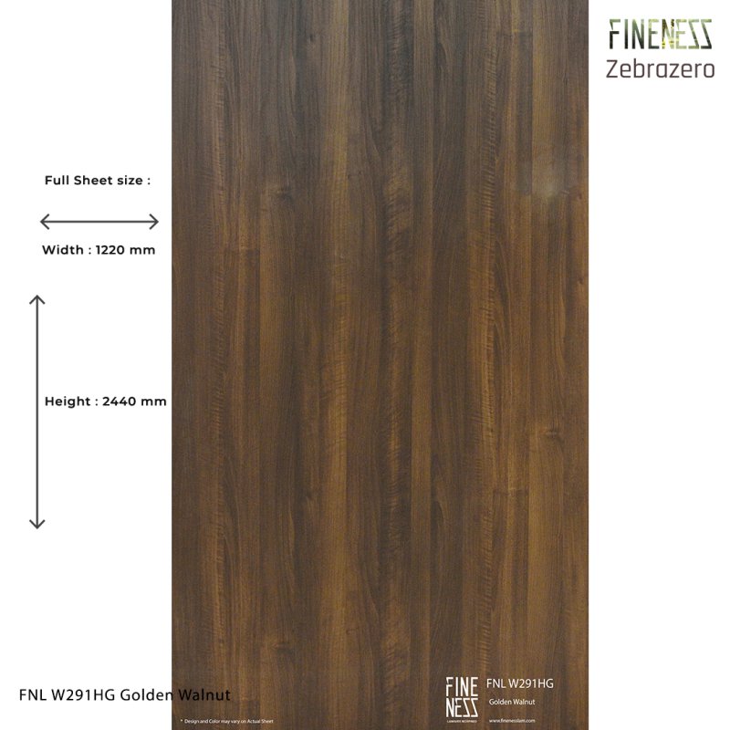 FNL W291HG ลามิเนตปิดผิว HPL Laminate ลายไม้วอลนัท Golden Walnut สีน้ำตาล หนา 0.8 มม.