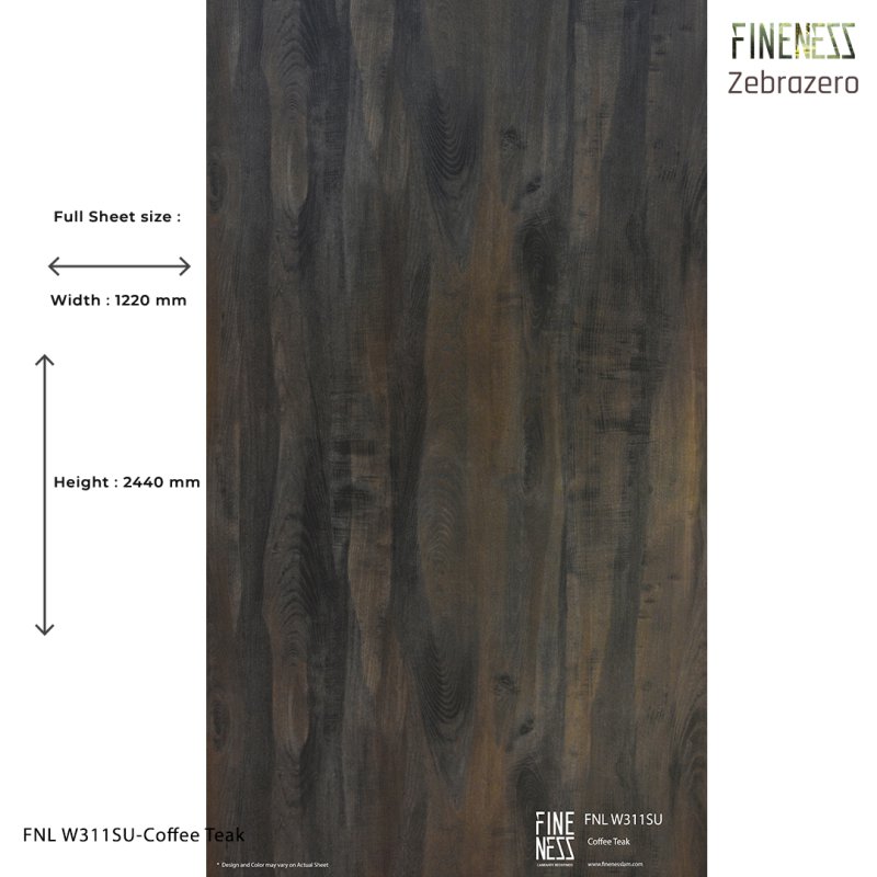 FNL W311SU ลามิเนตปิดผิว HPL Laminate ลายไม้ Coffee Teak สีน้ำตาลเข้ม หนา 0.8 มม.