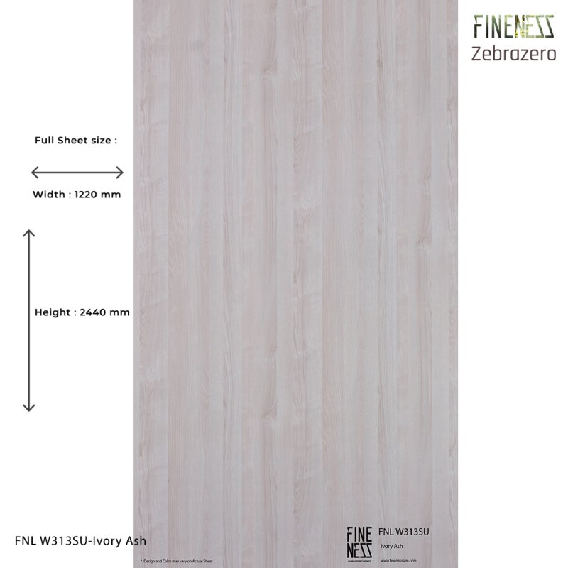 FNL W313SU ลามิเนตปิดผิว HPL Laminate ลายไม้ Ivory Ash สีครีม หนา 0.8 มม.