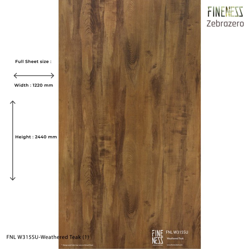 FNL W315SU ลามิเนตปิดผิว HPL Laminate ลายไม้ Weathered Teak สีน้ำตาล หนา 0.8 มม.