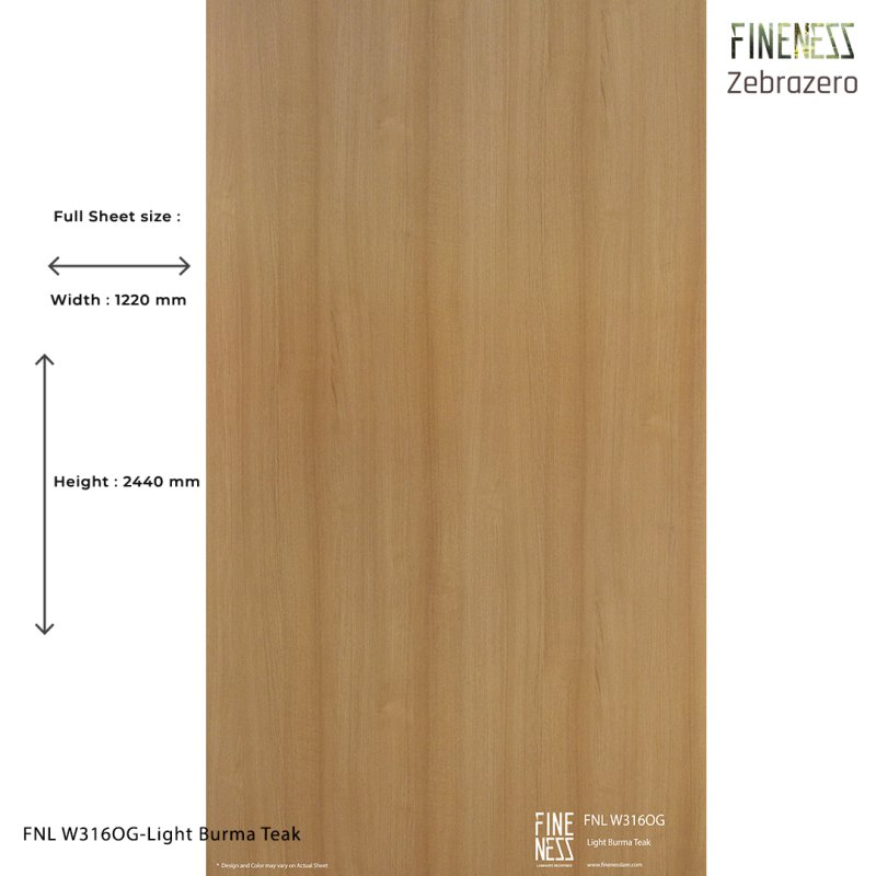 FNL 316OG ลามิเนตปิดผิว HPL Laminate ลายไม้ Light Burma Teak สีน้ำตาล หนา 0.8 มม.