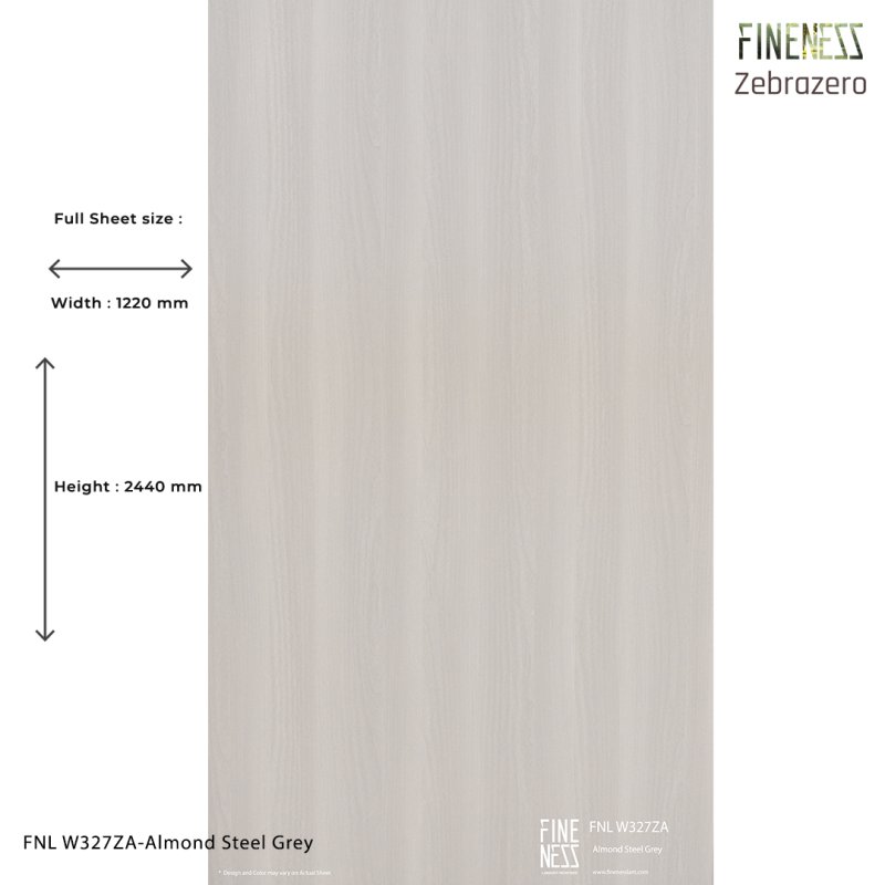 FNL W327ZA ลามิเนตปิดผิว HPL Laminate ลายไม้ Almond Steel Grey สีครีมเทา หนา 0.8 มม.