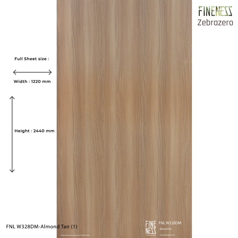 FNL W328DM ลามิเนตปิดผิว HPL Laminate ลายไม้ Almond Tan สีน้ำตาลอ่อน หนา 0.8 มม