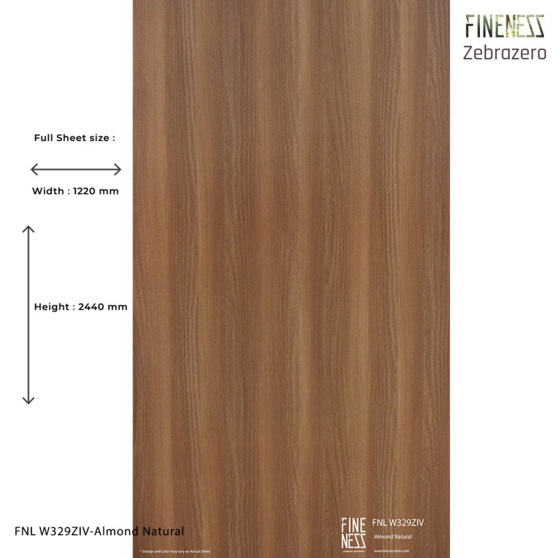 FNL W329ZIV ลามิเนตปิดผิว HPL Laminate ลายไม้ Almond Natural สีน้ำตาล หนา 0.8 มม.