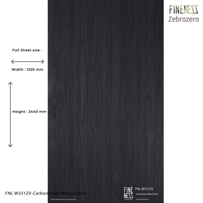 FNL W331ZV ลามิเนตปิดผิว HPL Laminate ลายไม้ Carbonished Walnut Dark สีดำ หนา 0.8 มม.