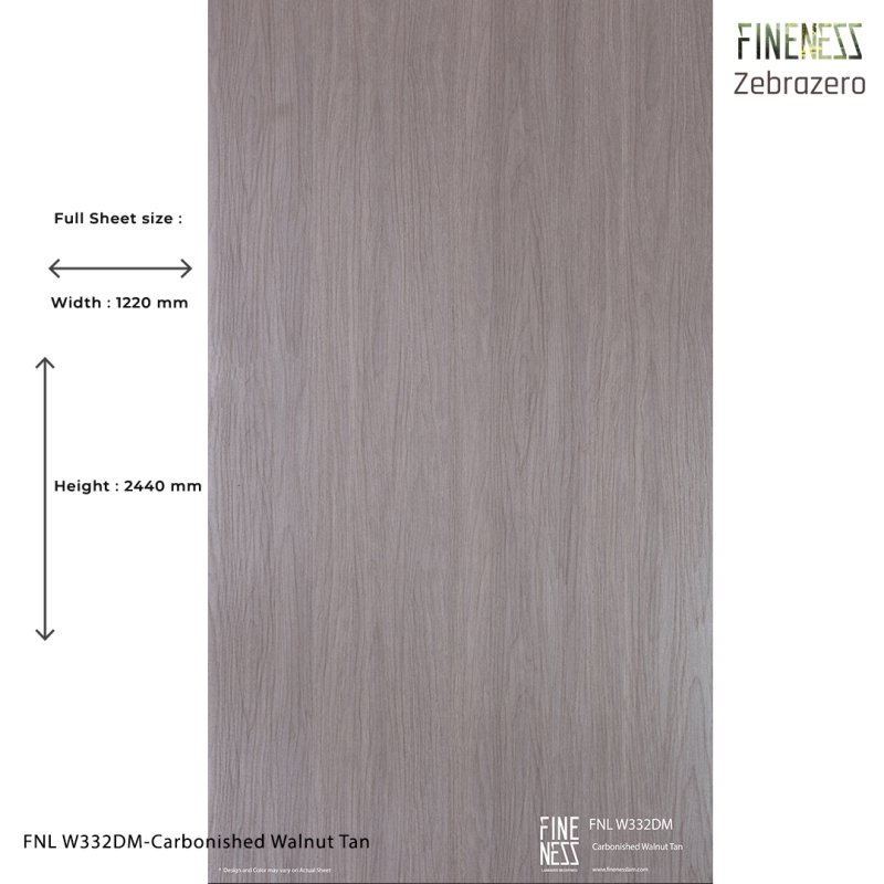 FNL W332DM ลามิเนตปิดผิว HPL Laminate ลายไม้ Carbonished Walnut Tan สีเทาดำ หนา 0.8 มม.