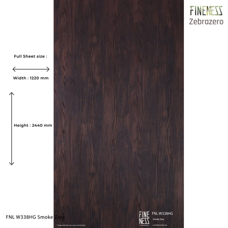 FNL W338HG ลามิเนตปิดผิว HPL Laminate ลายไม้ Smoke Zara สีน้ำตาลเข้ม หนา 0.8 มม.