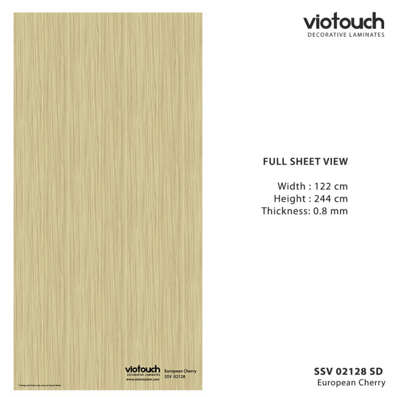 SSV 02128 SD ลามิเนตปิดผิว HPL Laminate ลายไม้เชอร์รี่ สีเหลือง ความหนา 0.8 มม