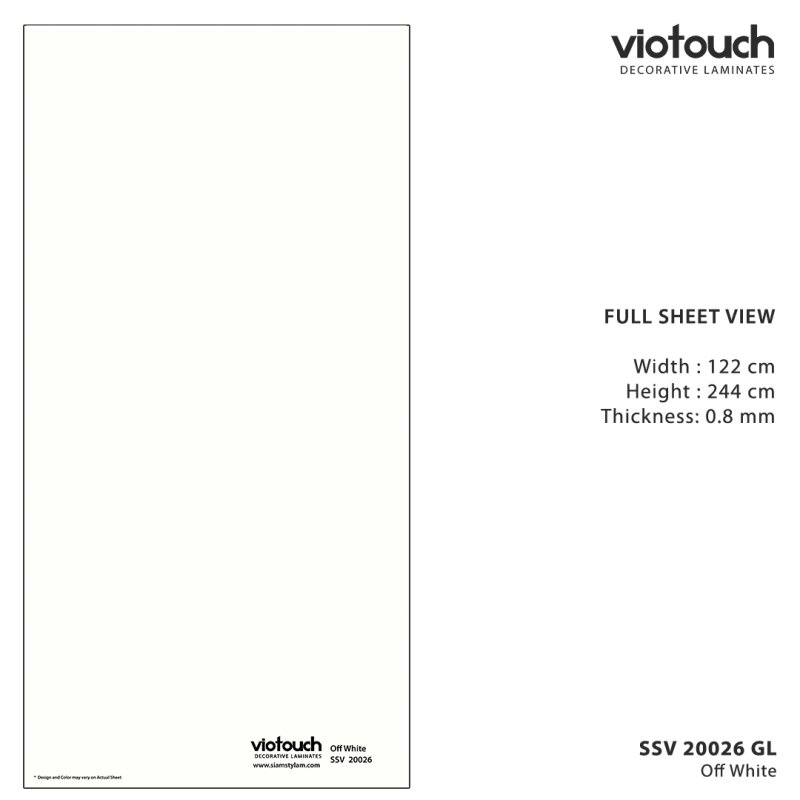 SSV 20026 GL - HPL Laminate Off White Color in Glossy Surface Thickness 0.8 MM