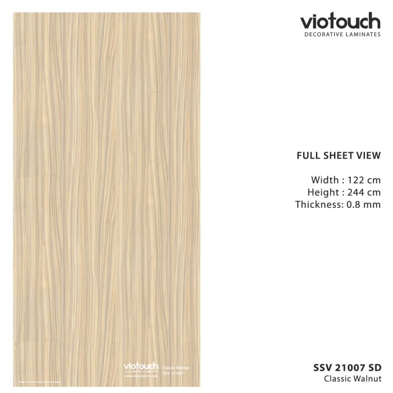 SSV 21007 SD ลามิเนตปิดผิว HPL Laminate ลายไม้วอลนัท Classic Walnut สีครีม ความหนา 0.8 มม