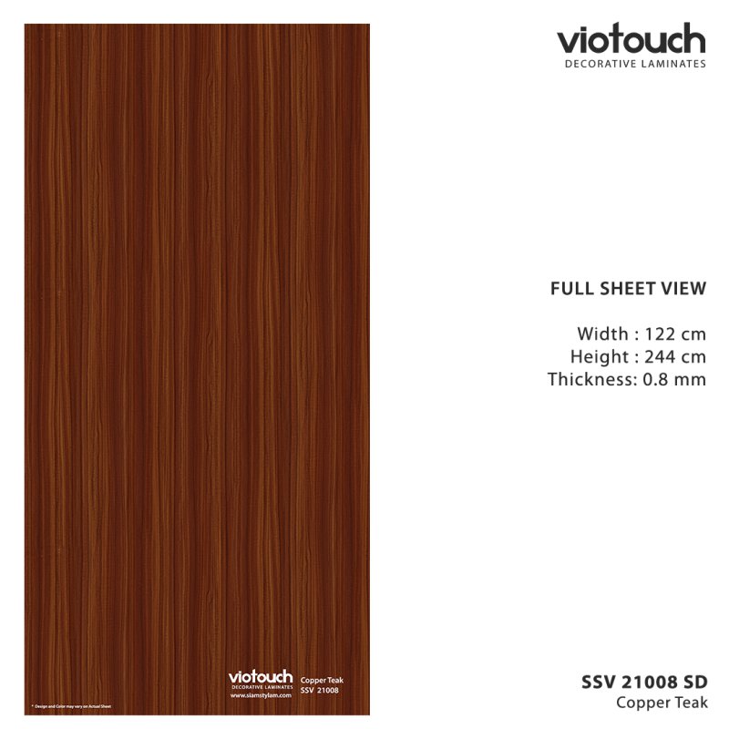 SSV 21008 SD ลามิเนตปิดผิว HPL Laminate ลายไม้สัก Copper Teak สีน้ำตาลแดง ความหนา 0.8 มม