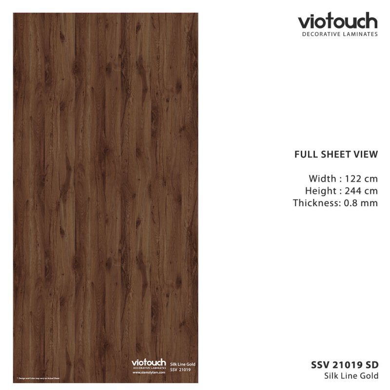 SSV 21019 SD ลามิเนตปิดผิว HPL Laminate ลายไม้ Silk Line Gold สีน้ำตาล ความหนา 0.8 มม