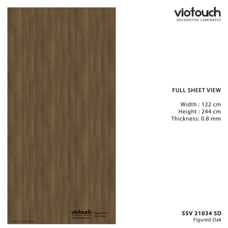 ลามิเนตปิดผิว HPL Laminate ลายไม้โอ๊ค Figured Oak สีน้ำตาล ความหนา 0.8 มม