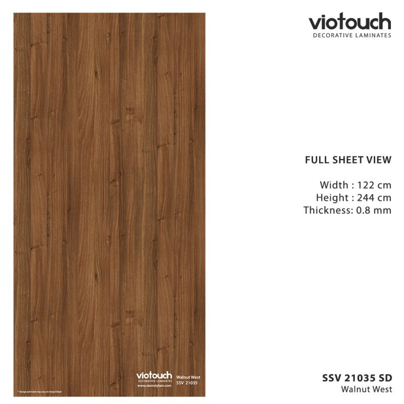 SSV 21035 SD ลามิเนตปิดผิว HPL Laminate ลายไม้วอลนัท Walnut West สีน้ำตาล ความหนา 0.8 มม