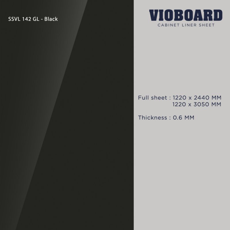SSVL 142 GL HPL ลามิเนตปิดผิวสำหรับงานเฟอร์นิเจอร์ สีดำ ผิวเงา ความหนา 0.6 มม.