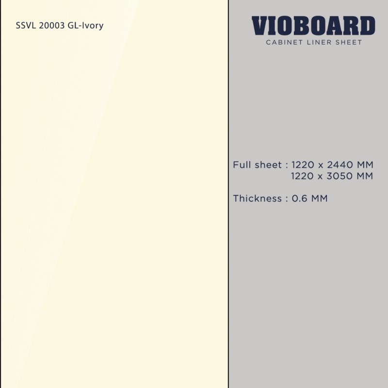 SSVL 20003 GL HPL ลามิเนตปิดผิวสำหรับงานเฟอร์นิเจอร์ สีขาวครีม ผิวเงา ความหนา 0.6 มม. 