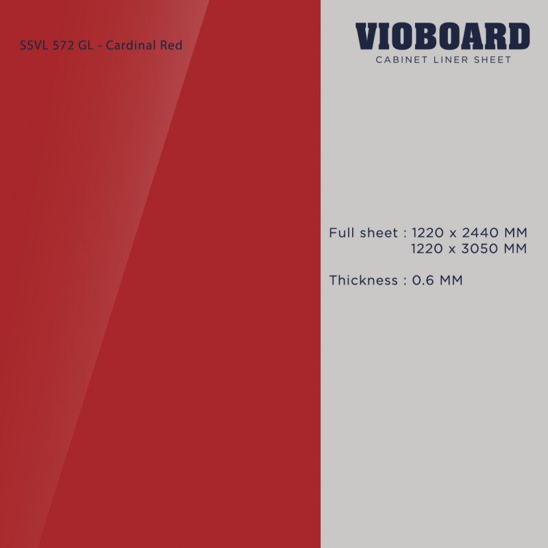 SSVL 572 GL HPL ลามิเนตปิดผิวสำหรับงานเฟอร์นิเจอร์ สีแดง ผิวเงา ความหนา 0.6 มม.