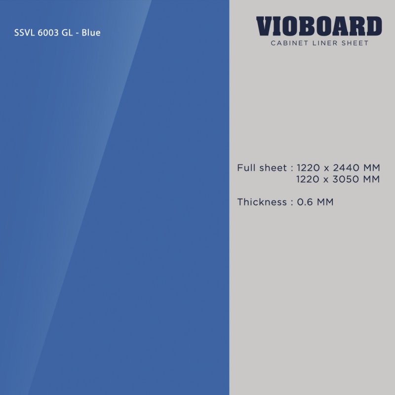 SSVL 6003 GL HPL ลามิเนตปิดผิวสำหรับงานเฟอร์นิเจอร์ สีน้ำเงิน ผิวเงา ความหนา 0.6 มม.