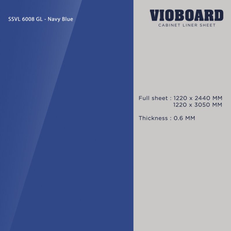 SSVL 6008 GL HPL ลามิเนตปิดผิวสำหรับงานเฟอร์นิเจอร์ สีน้ำเงินเข้ม ผิวเงา ความหนา 0.6 มม.