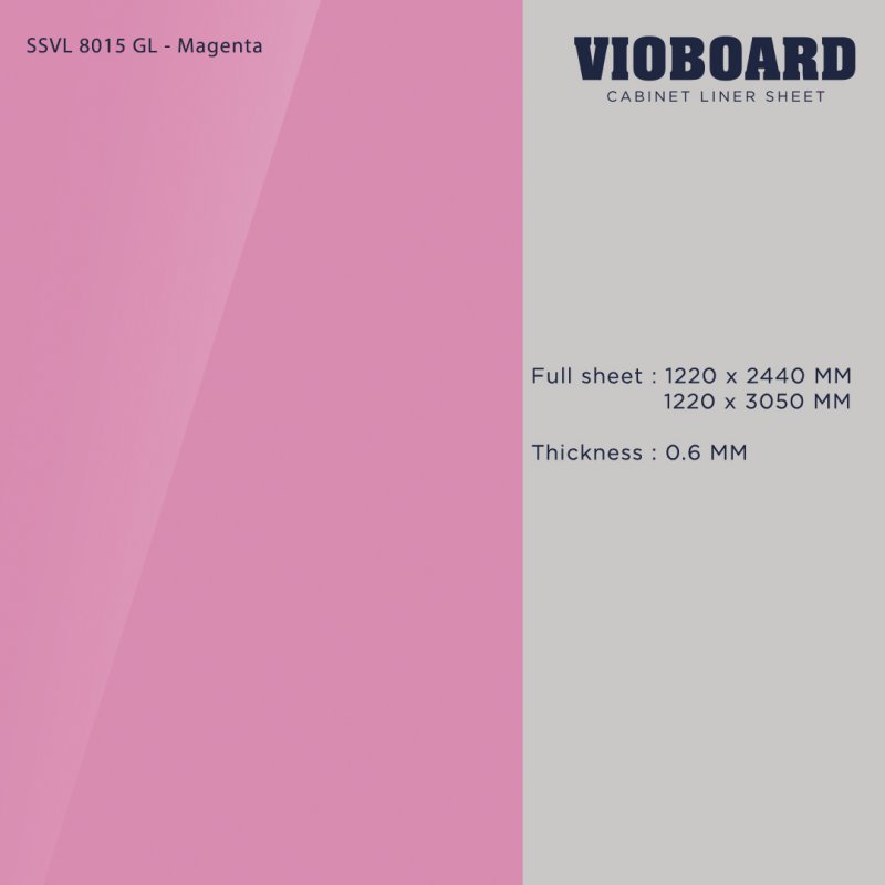 SSVL 8015 GL HPL ลามิเนตปิดผิวสำหรับงานเฟอร์นิเจอร์ สีชมพู ผิวเงา ความหนา 0.6 มม. 