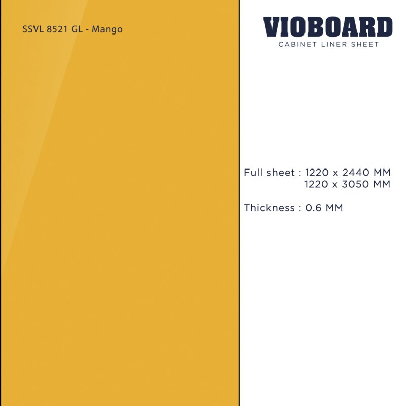 SSVL 8521 GL HPL ลามิเนตปิดผิวสำหรับงานเฟอร์นิเจอร์ สีเหลืองผิวเงา ความหนา 0.6 มม. 