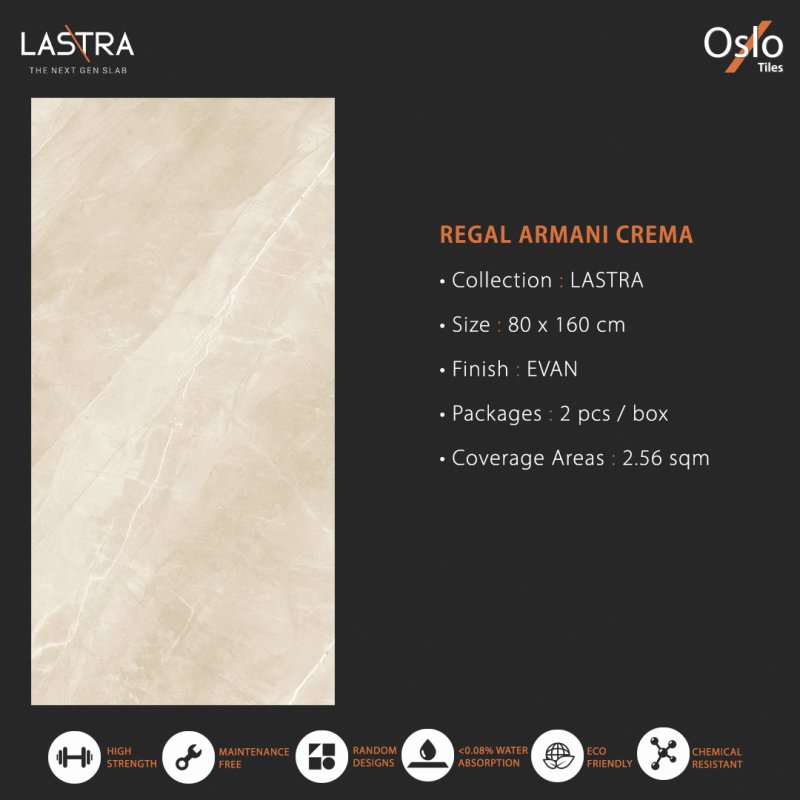 Regal Armani Crema (LASTRA) กระเบื้องพอร์ซเลน ลายหินสีครีม ขนาด 80x160CM ผิว Evan (ลดการสะท้อนแสงบนผิว)