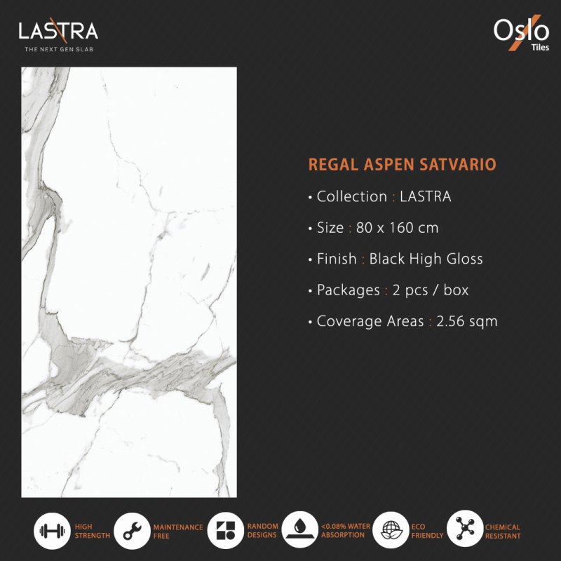 Regal Aspen Satvario- Porcelain Tile Size 80x160 CM High Gloss Finished White Marble Design 9 mm thickness