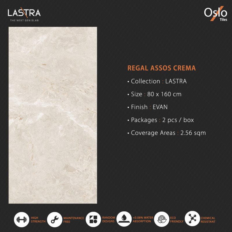 Regal Assos Crema (LASTRA) กระเบื้องพอร์ซเลน ลายหินสีครีม ขนาด 80x160CM ผิว Evan (ลดการสะท้อนแสงบนผิว)