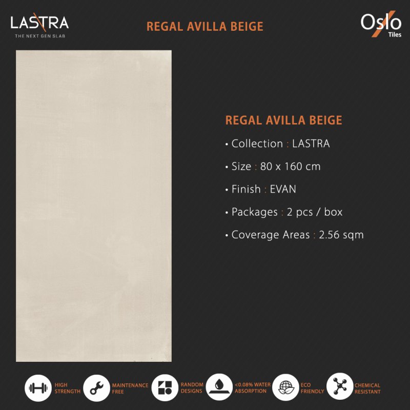 Regal Avilla Beige (LASTRA) กระเบื้องพอร์ซเลน สีครีม ขนาด 80x160 CM ผิว Evan (ลดการสะท้อนของแสงบนพื้นผิว)