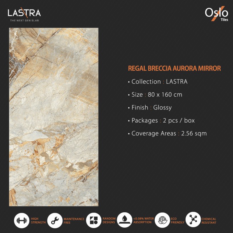 Regal Breccia Aurora Mirror (LASTRA) กระเบื้องพอร์ซเลน ลายหินสีครีม ขนาด 80x160CM ผิวเงา